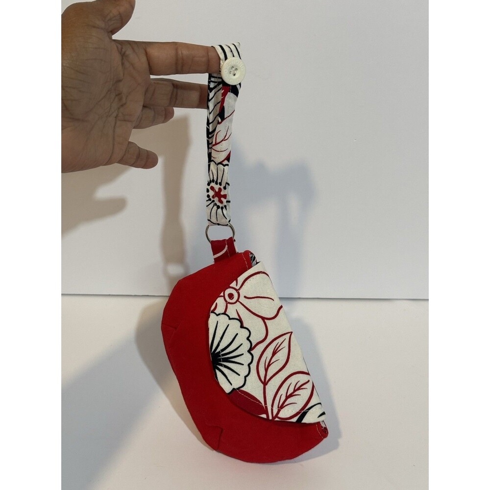 Handmade Red Wristlet Coin Purse Floral Lined Snap Closure Small Pouch - Picture 7 of 12